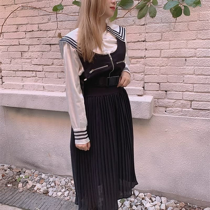 Elegant women's high waist pleated midi skirt in A-line style, perfect for versatile fashion.