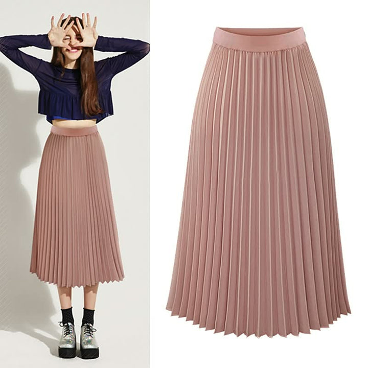 Flowing A-line pleated midi skirt for women, ideal for both casual chic and formal elegant outfits.