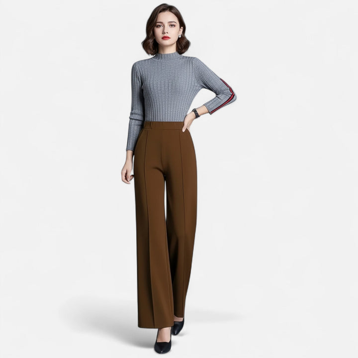 Versatile women's high-waisted pants with a straight leg cut, offering comfort and style for any occasion.