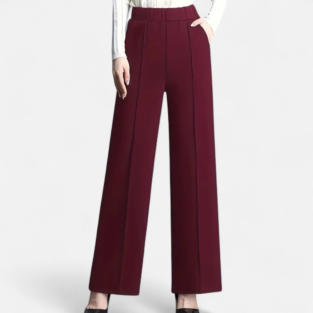 Comfortable women's high-waist pants, straight-leg silhouette, ideal for professional or everyday wear.