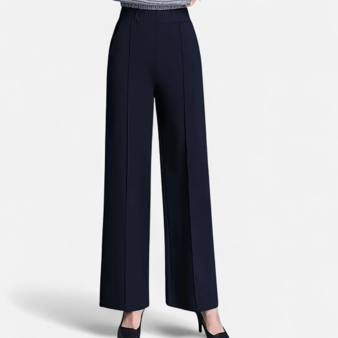 Classic women's high-waisted straight-leg trousers, a wardrobe essential for sophisticated style.