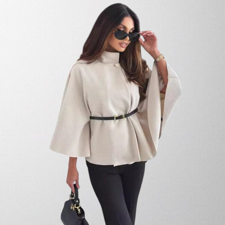 Elegant women's jacket with butterfly sleeves and waist belt, perfect for chic fashion outerwear