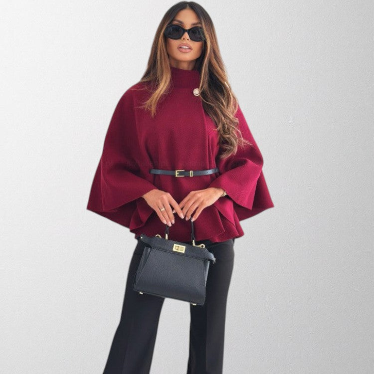 Fashionable women's coat with elegant butterfly sleeves and a cinching waist belt design