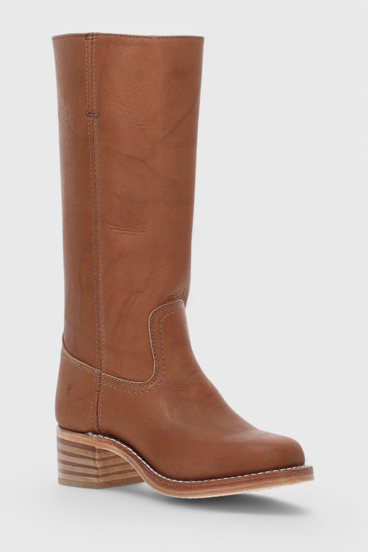 Premium leather women's knee-high boots, elegant & comfortable, with a fashionable stacked heel.