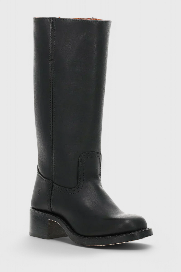 Everyday elegant brown knee-high boots for women, featuring a comfortable & stable stacked heel.