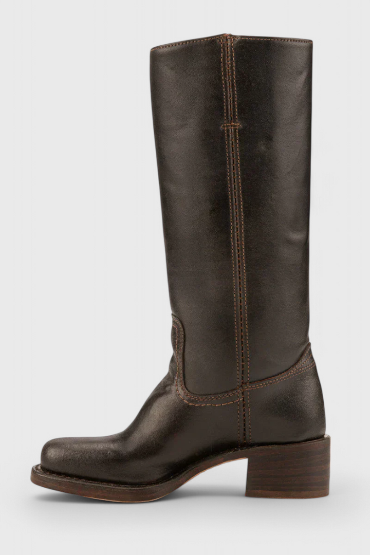 Elegant women's black knee-high boots with comfortable stacked heel, versatile for any occasion.