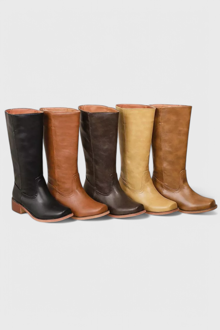 Winter women's knee-high boots, elegant & warm, featuring a comfortable stacked heel.