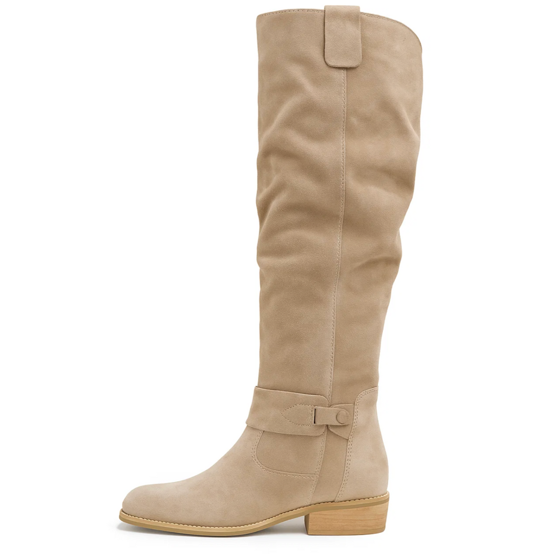 Sophisticated knee-high suede boots designed for women, offering a comfortable and elegant look
