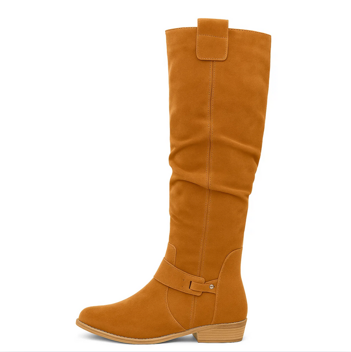 Comfortable women's knee-high suede boots, providing an elegant and warm option for colder seasons