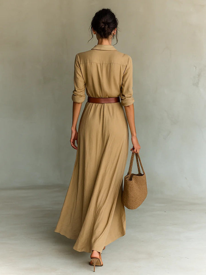 Stylish women's black wrap maxi dress with lapel collar for a refined look.