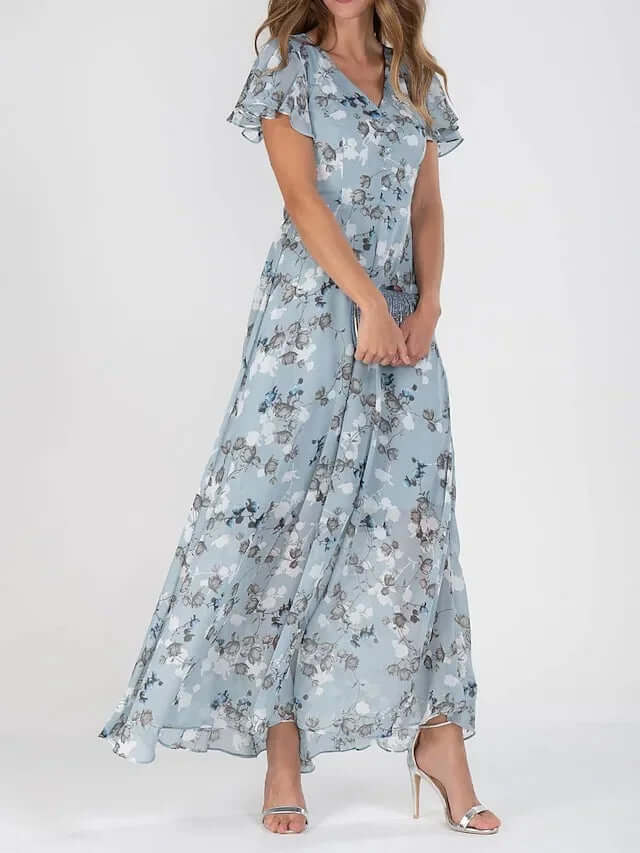 Elegant women's light blue midi dress. Timeless style, versatile for evening, workday & casual wear.