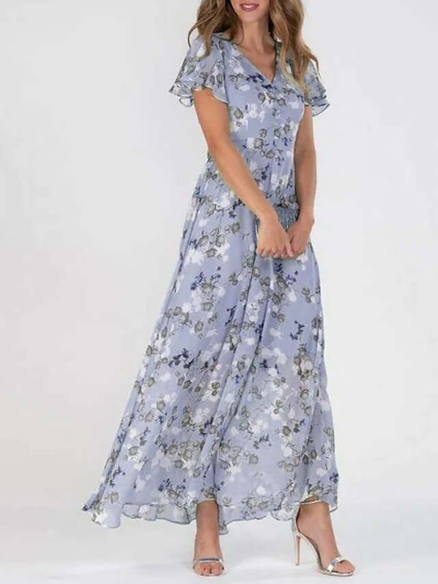 Purple women's classic midi dress. Elegant and versatile for all occasions, from casual to formal.