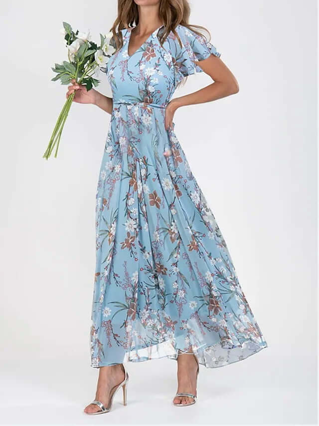 Blue women's timeless elegant midi dress. Perfect versatile style for evening, workday & casual events.