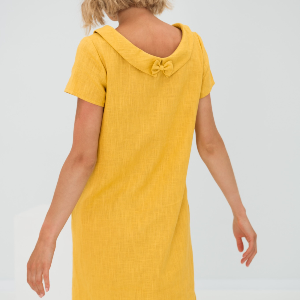 Sofia short sleeve linen summer dress with pockets. Perfect casual yet elegant day wear for women.