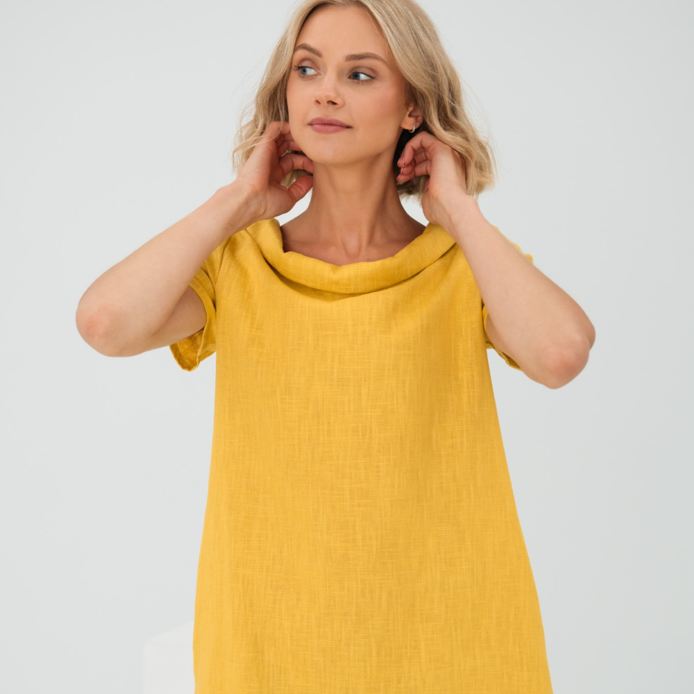 Women's Sofia linen summer dress, short sleeve with pockets. Effortless, cool & elegant casual wear.
