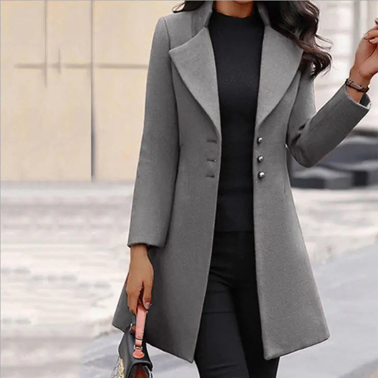 Tailored polyester blend long coat for women, ideal for elegant fall fashion