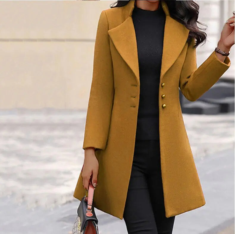 Sophisticated women's outerwear long coat, 125 characters, essential for elegant cold weather