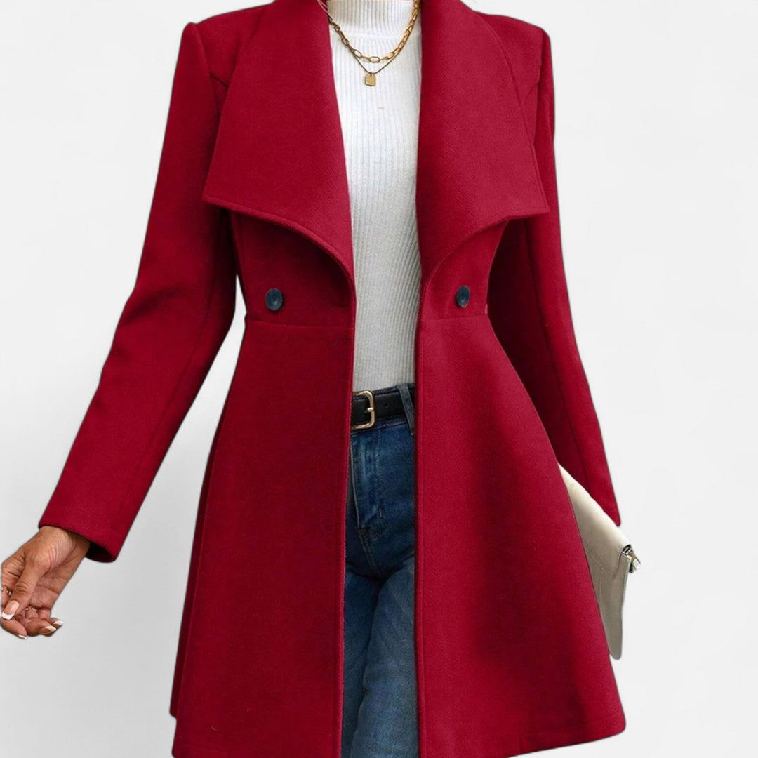 Elegant women's long lapel winter coat, perfect for a sophisticated look. Stay warm & stylish.
