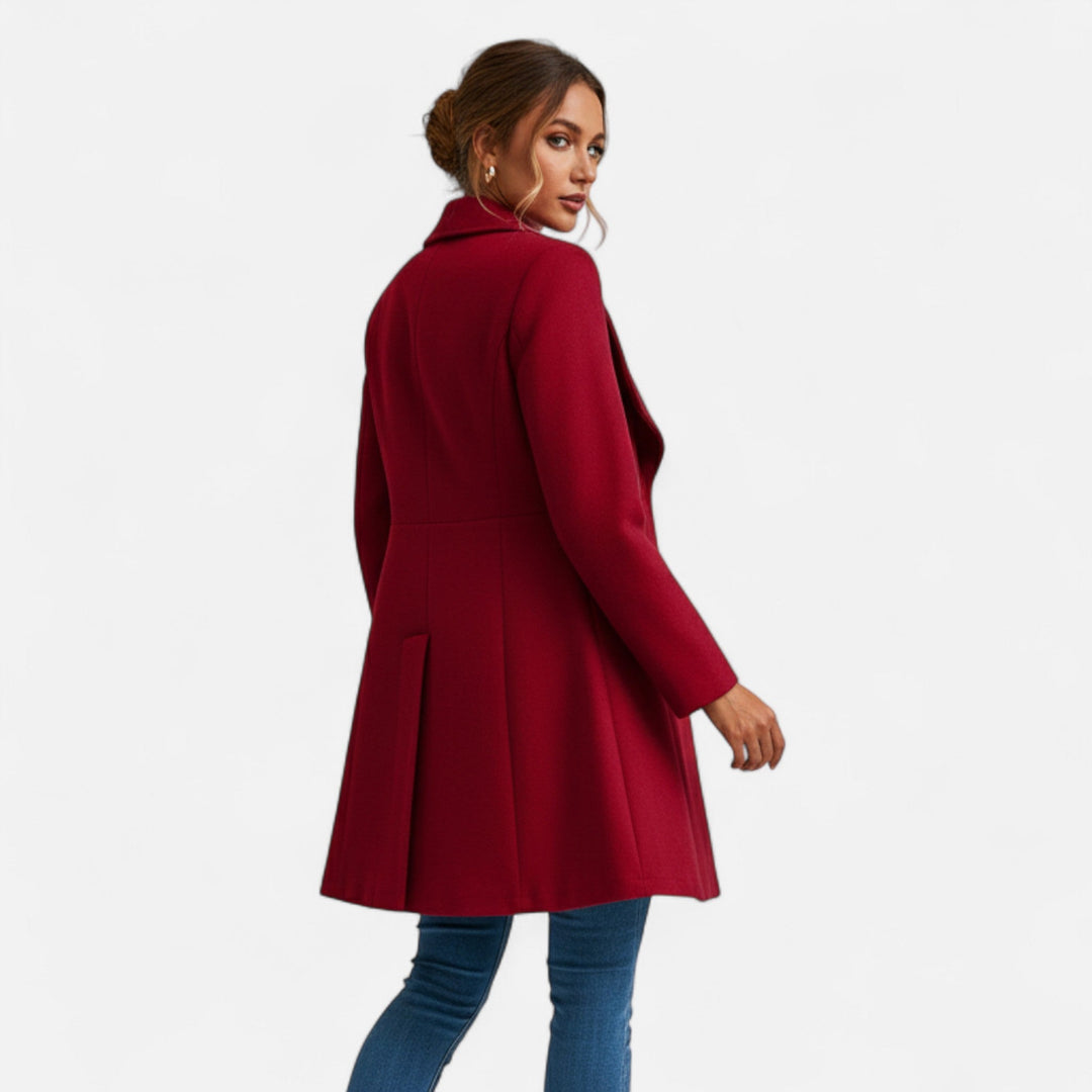 Women's classic button-up lapel winter coat. Long, elegant outerwear for formal & casual sophisticated style.