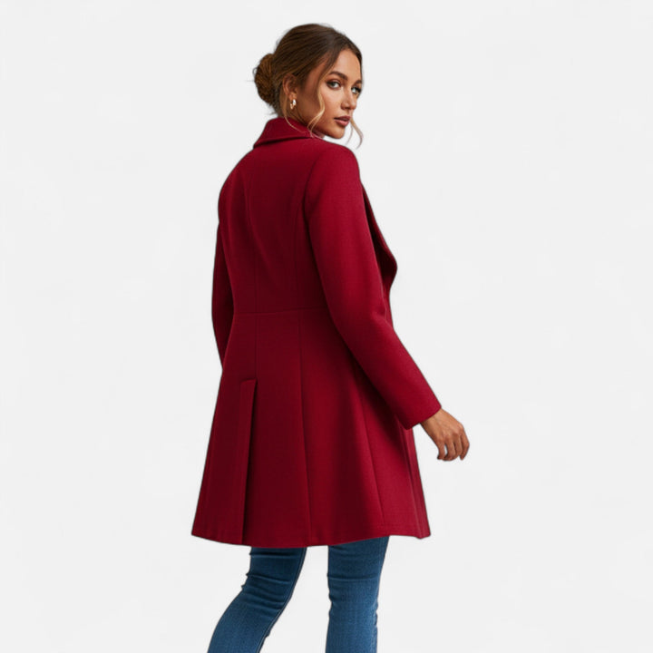 Women's classic button-up lapel winter coat. Long, elegant outerwear for formal & casual sophisticated style.