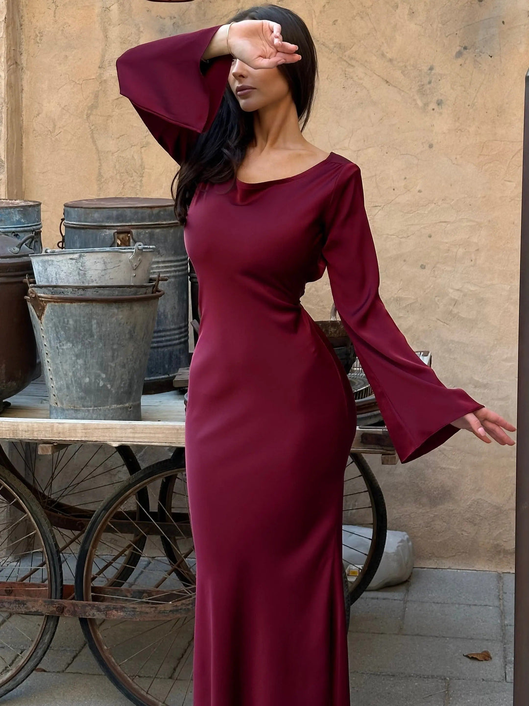 Timeless long sleeve maxi dress for women, perfect as a formal evening gown for classic style.