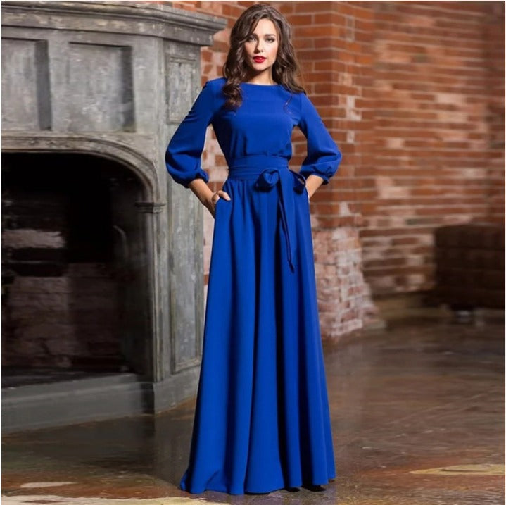 Women's fall fashion long sleeve dress, designed for a chic and elegant wedding guest look.