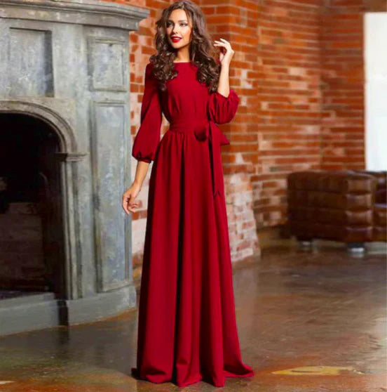 Winter wedding guest long sleeve dress for women, offering a formal and elegant style.