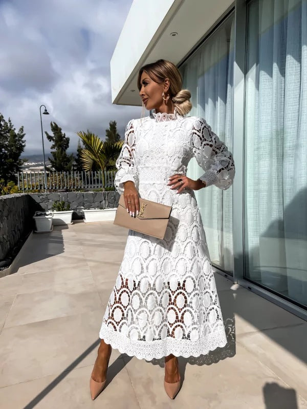 Sophisticated women's long sleeve midi evening gown, perfect for formal events