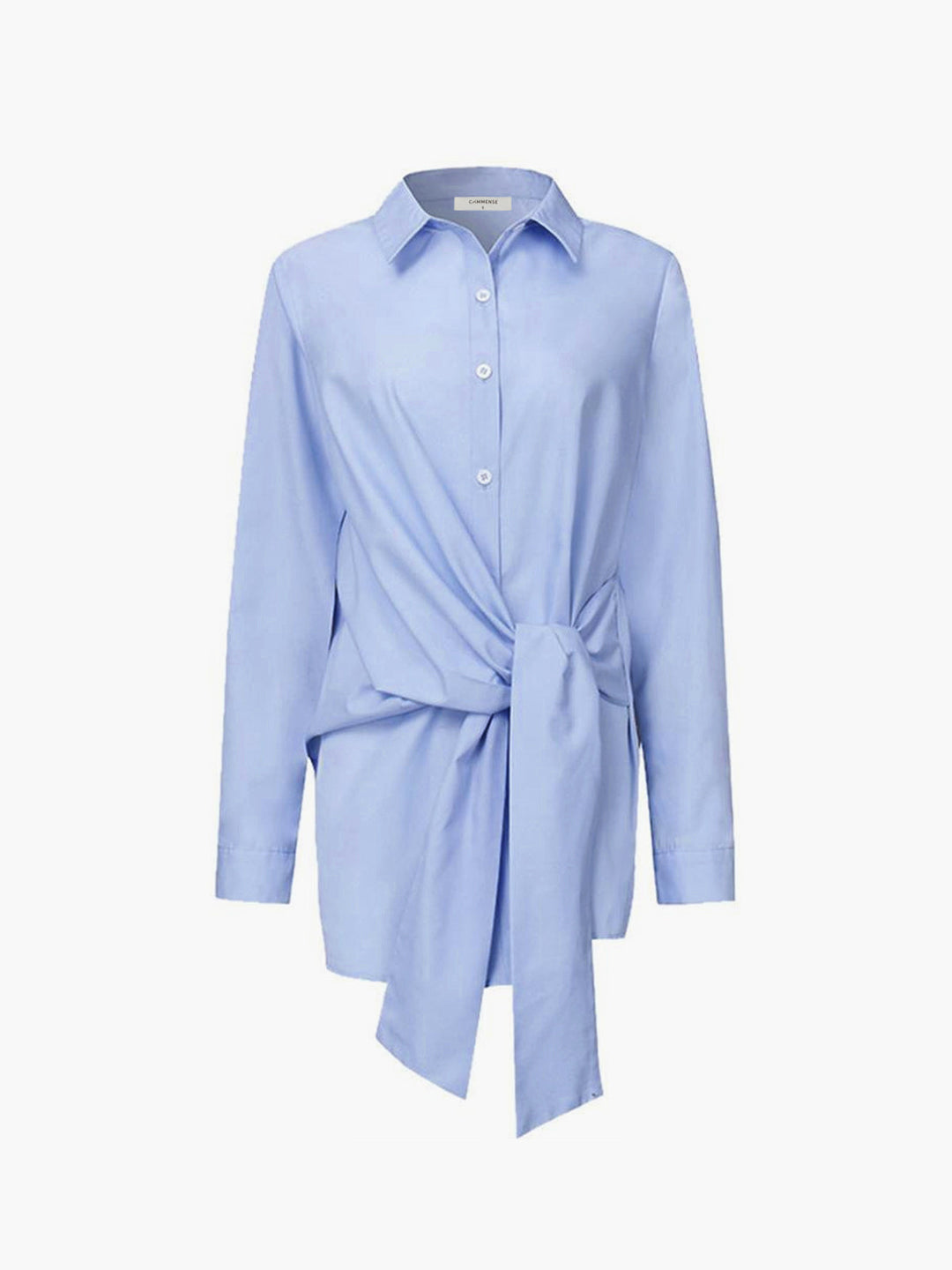 Sophisticated women's elegant long sleeve shirt with a stylish tie belt, offering timeless fashion and comfort.