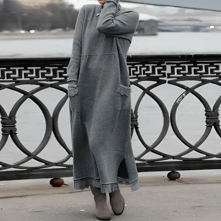 Elegant women's long sleeve winter midi dress, comfortable and maternity-friendly for fall fashion.