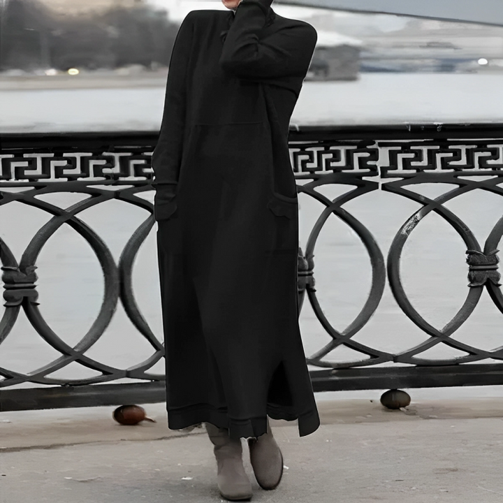 Soft, comfortable long sleeve tunic dress for women, perfect casual winter or fall elegant wear.