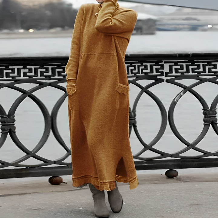 Relaxed fit long sleeve winter dress for women, comfortable and chic for any fall occasion.