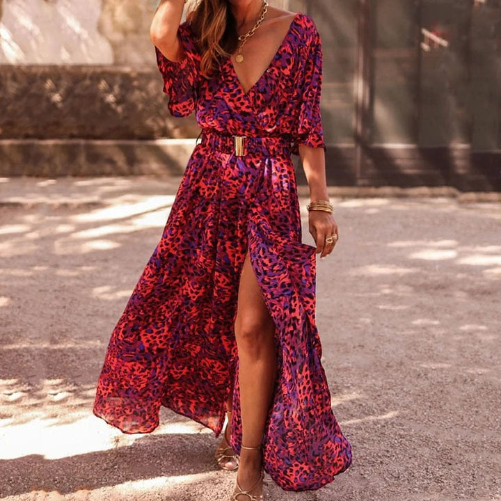 Elegant women's long sleeve wrap midi dress, perfect for versatile all-season wear, flattering and comfortable.