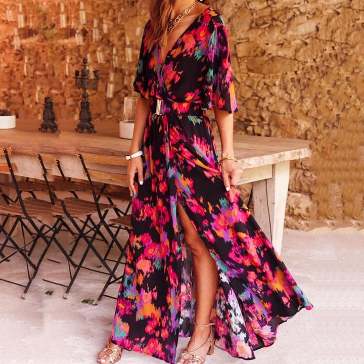 Flattering black women's long sleeve wrap midi dress, designed for comfort and versatile elegant styling.