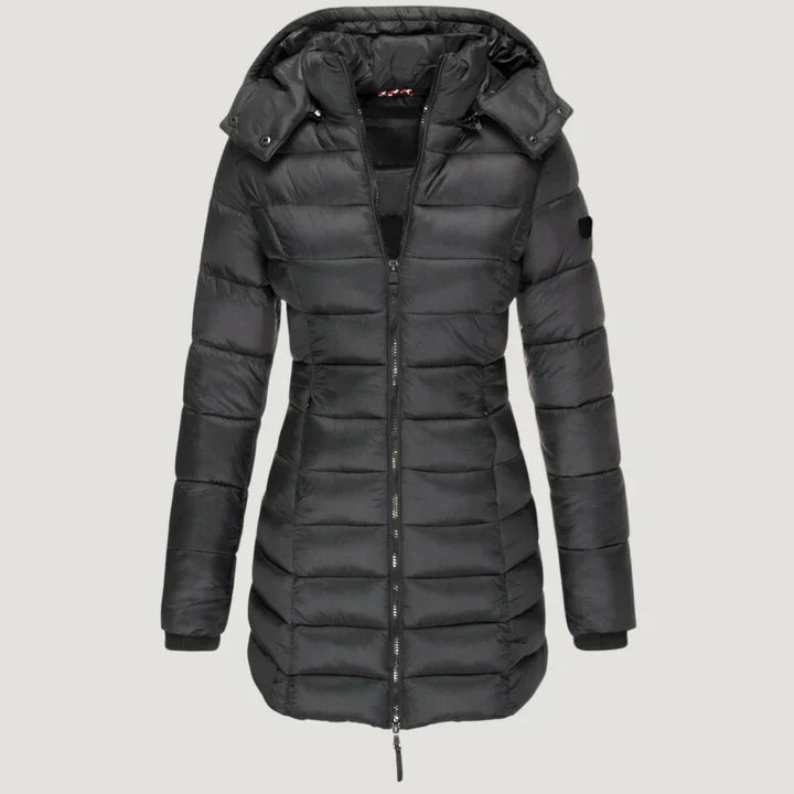 Women's warm winter coat, elegant design with weather-resistant fabric, optimal for cold climates.