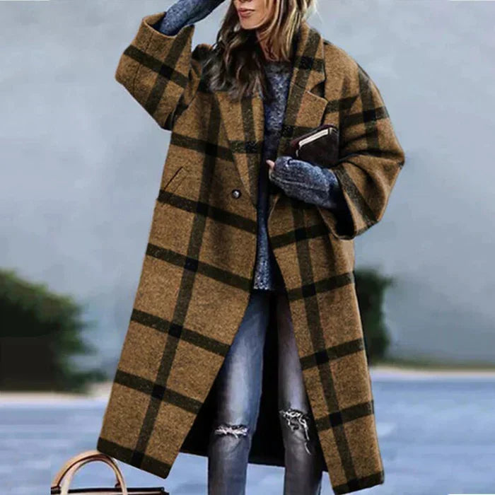 Comfortable & elegant women's long winter coat, warm outerwear for chic winter fashion.