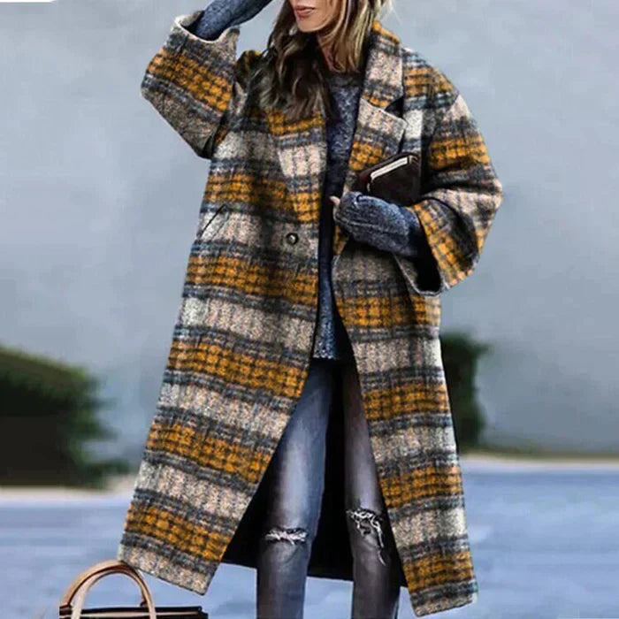 Women's elegant Zanda long winter coat, warm and chic for sophisticated cold weather style.