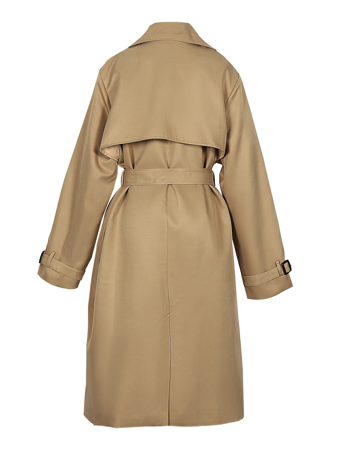 Stylish black double-breasted trench coat for women, perfect elegant office and business attire