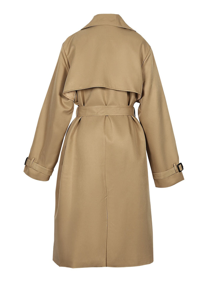 Stylish black double-breasted trench coat for women, perfect elegant office and business attire