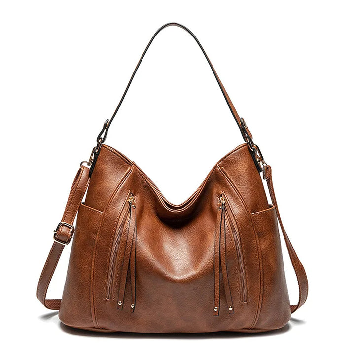 Elegant women's luxe vegan leather shoulder bag in black, perfect for everyday use