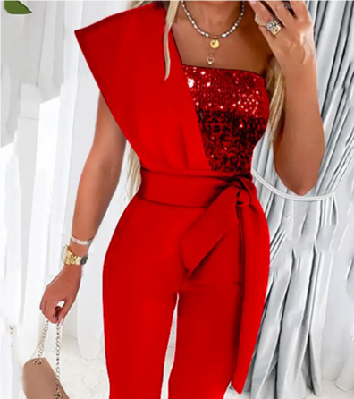 Elegant women's luxury jumpsuit in gold, perfect for formal party or evening wear