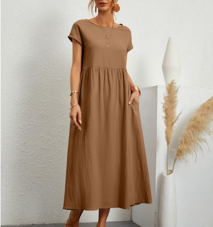 Comfortable women's long summer dress, a chic and breathable maxi for any warm weather occasion.