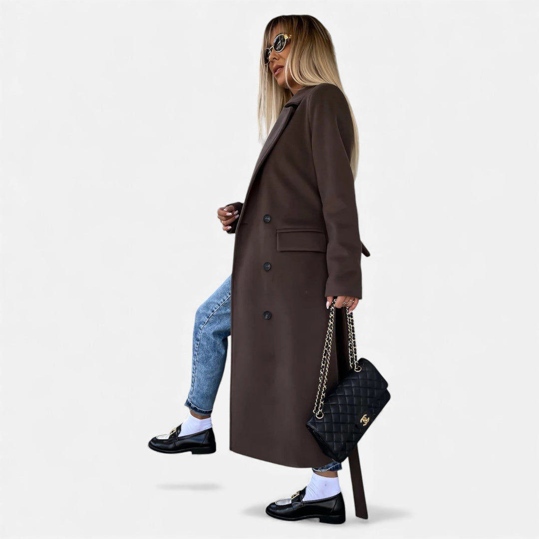 Versatile women's mid-length belted lapel coat. Elegant overcoat, perfect for winter outerwear & style.