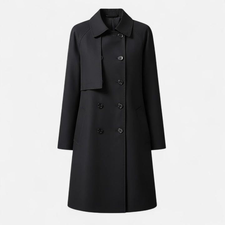 Elegant women's mid-length trench coat, perfect for all seasons. Classic outerwear with a sophisticated style.