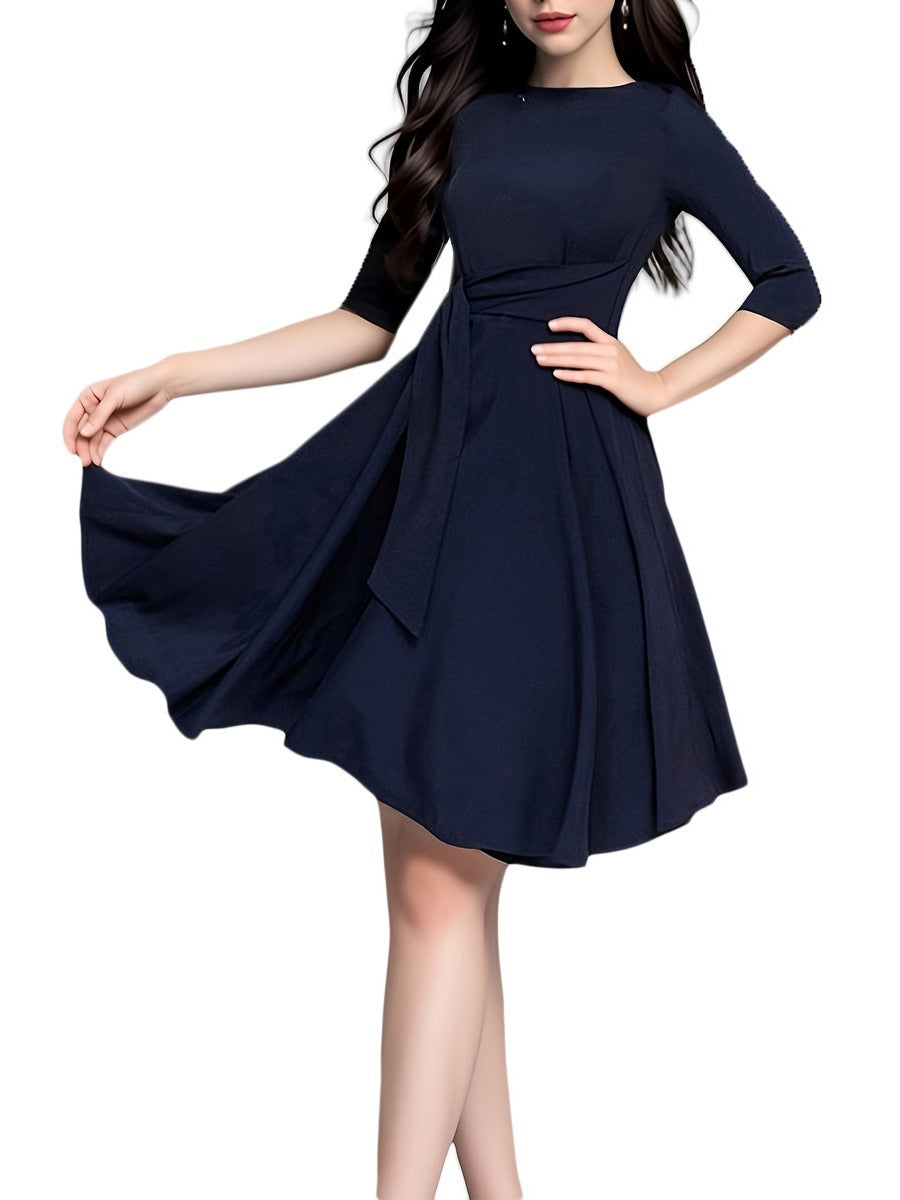 Elegant women's midi blouse with chic bow detail, 3/4 sleeves. Perfect for office or party wear, versatile fashion.