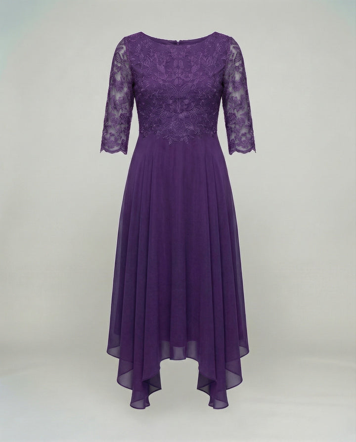 Chic women's midi dress, an elegant wedding guest or special occasion ensemble. Perfect formal wear.