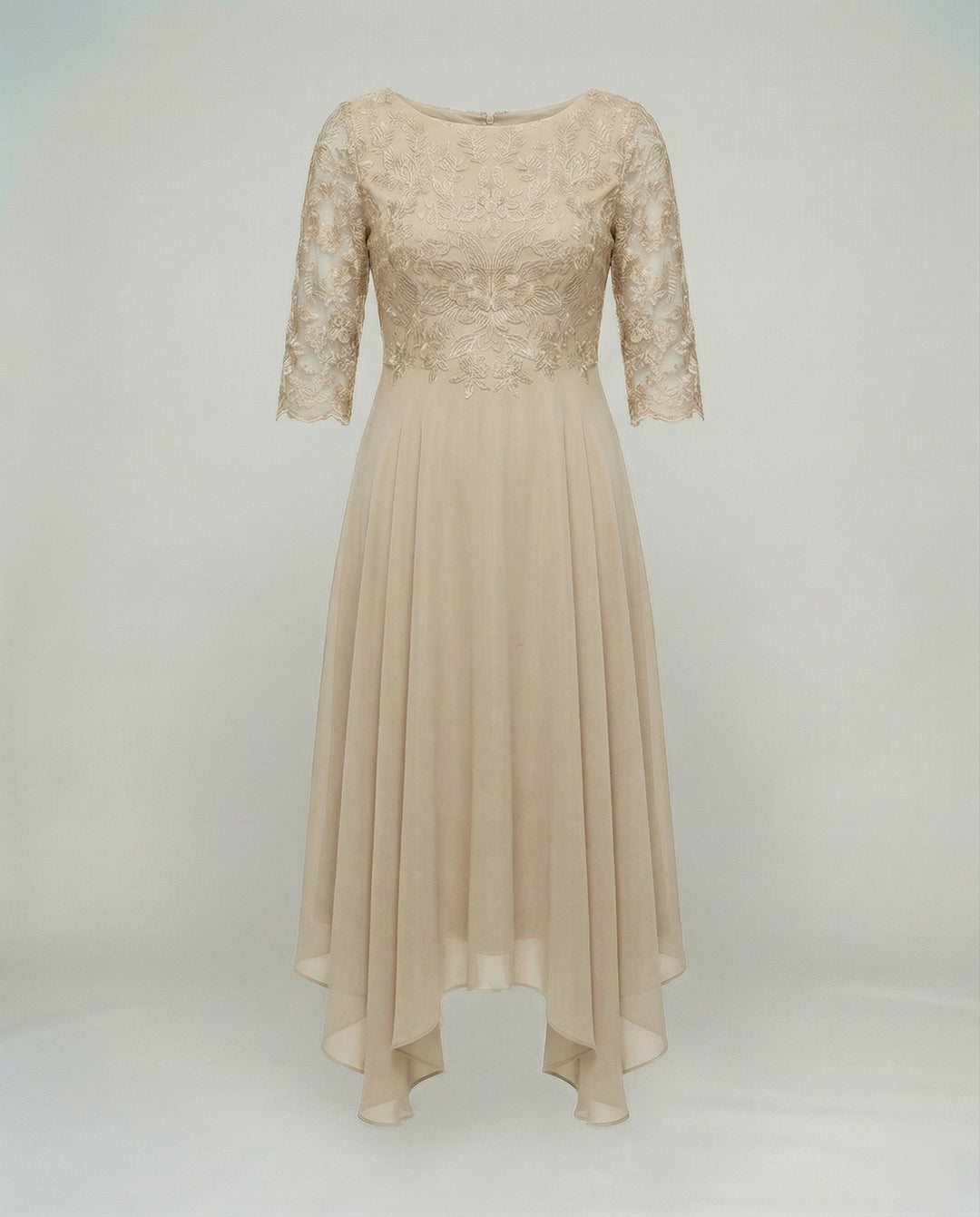 Women's elegant embroidered midi dress, ideal for wedding guests & formal occasions.