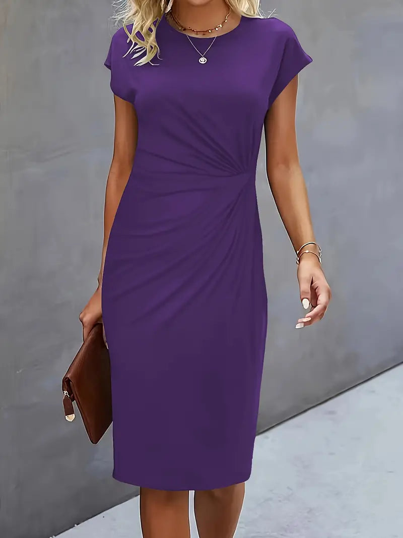Classic elegant women's midi dress, versatile for casual and formal summer wear.