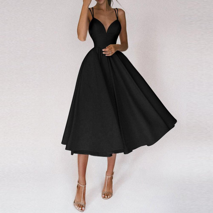 Versatile elegant midi dress for women, with a structured bodice & a flattering flared skirt for various occasions.