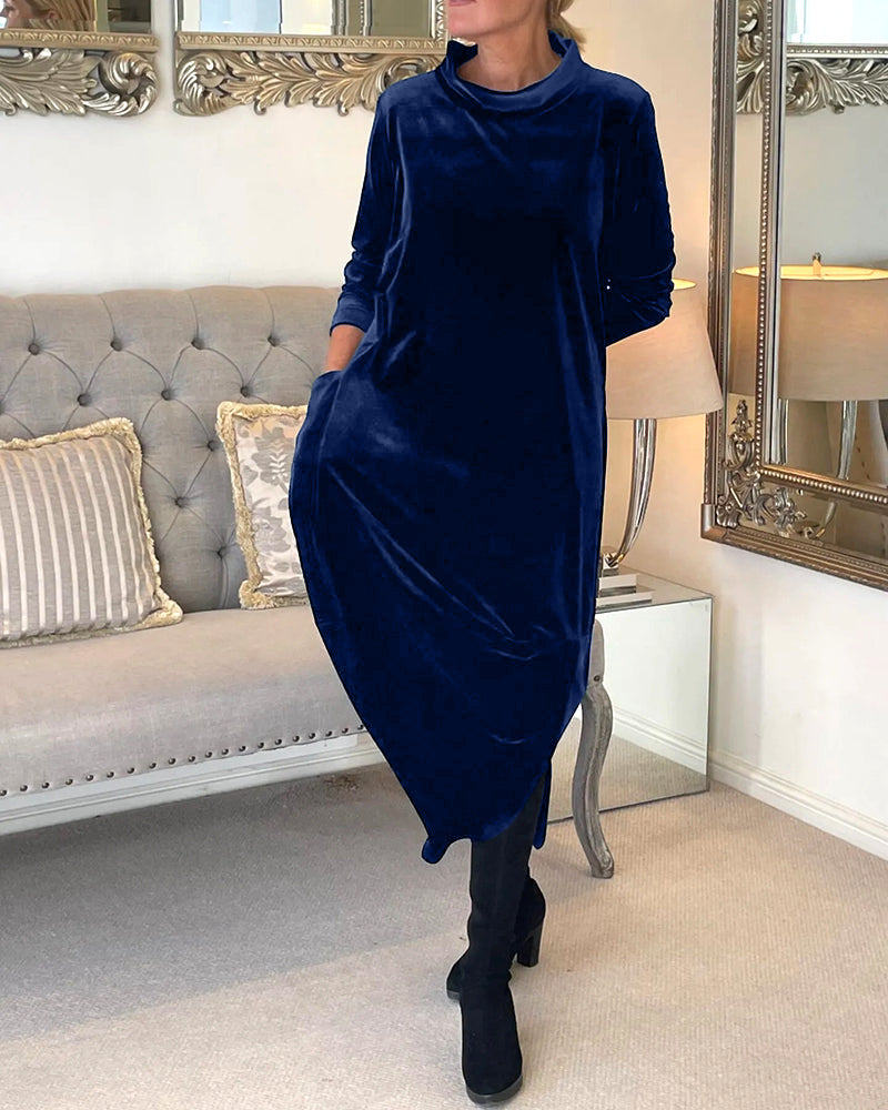 Women's flattering elegant dress, designed for comfort & style, with long sleeves and pockets.